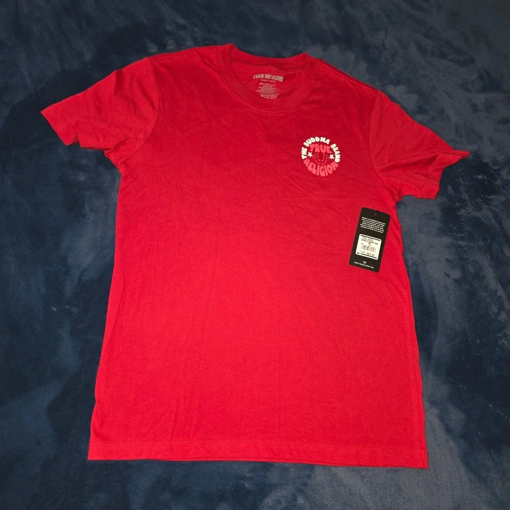 True Religion Mens Bubble Warp Embroidered Buddha Logo Tee Red‎ Small